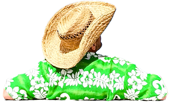 Personne détendue avec chemise hawaïenne et chapeau de paille